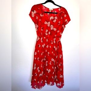 Indigo Rose Floral Vneck Short/Cap Sleeve Fit & Flare Elastic Waist Size M